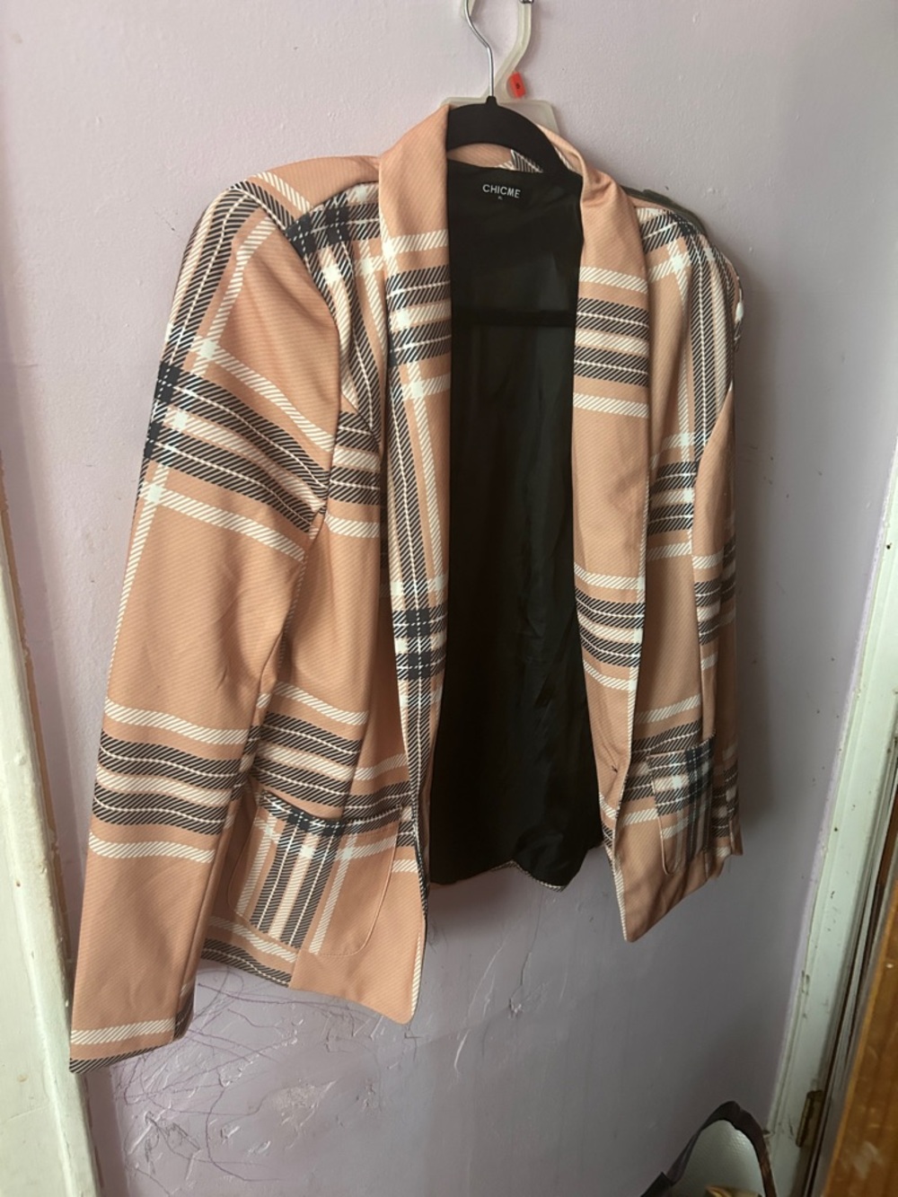ChicMe Tan Plaid Open-Front Blazer